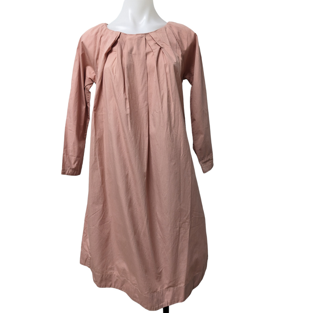 Kin Kids Girls 12Y Pleated Shift Dress Mauve Pink 100% Cotton Long Sleeves